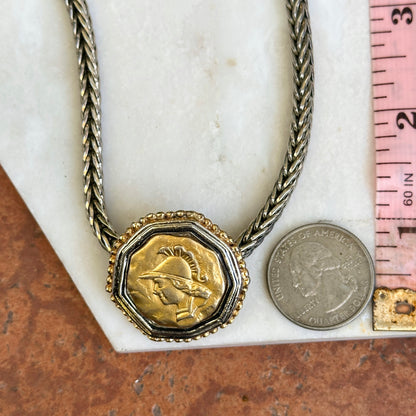 Estate Gold-Tone and Silver Faux Roman Coin Foxtail Necklace