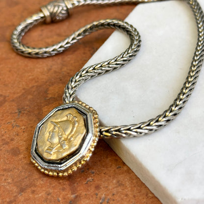 Estate Gold-Tone and Silver Faux Roman Coin Foxtail Necklace