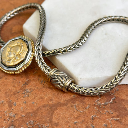 Estate Gold-Tone and Silver Faux Roman Coin Foxtail Necklace