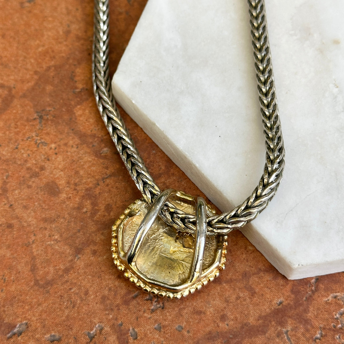 Estate Gold-Tone and Silver Faux Roman Coin Foxtail Necklace