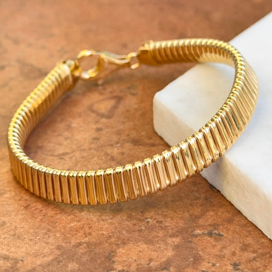 18K Yellow Gold-Plated Over Silver Ribbed Tubogas Bangle Bracelet 7.5"