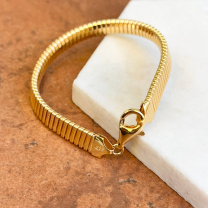 18K Yellow Gold-Plated Over Silver Ribbed Tubogas Bangle Bracelet 7.5"