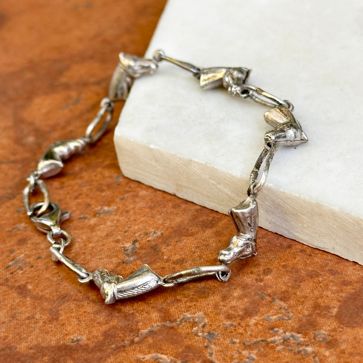 Estate Sterling Silver Horse Head Links Bracelet