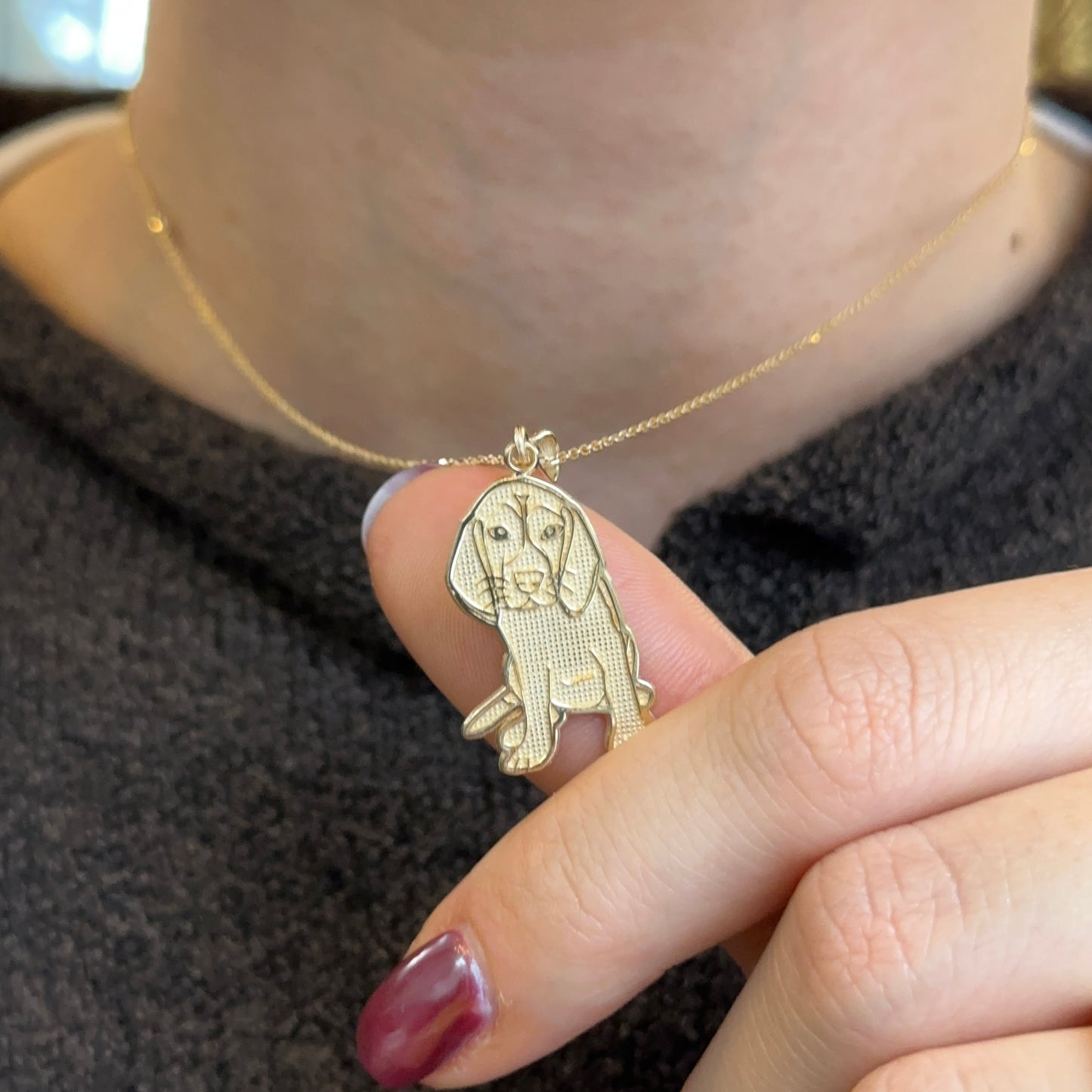 14KT Yellow Gold Beagle Textured Pendant Charm