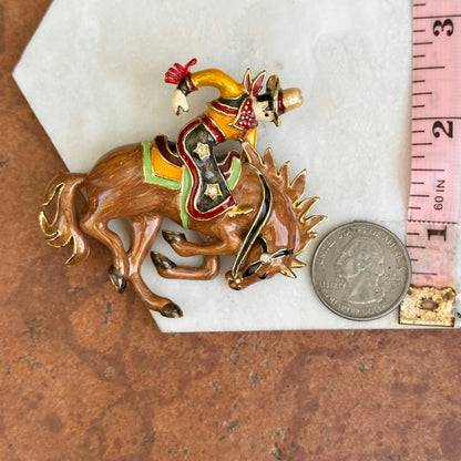 Estate Gold-Tone Bob Mackie Enameled Bucking Bronco Brooch