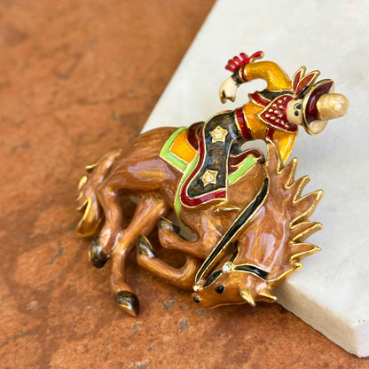 Estate Gold-Tone Bob Mackie Enameled Bucking Bronco Brooch