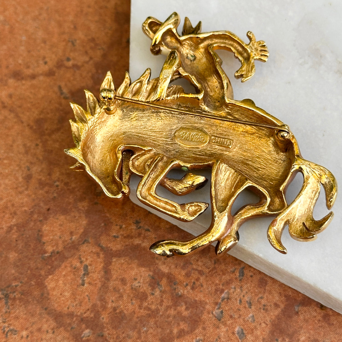 Estate Gold-Tone Bob Mackie Enameled Bucking Bronco Brooch
