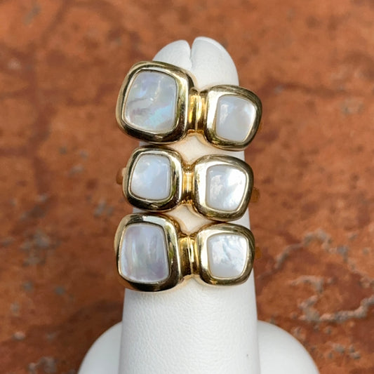 14KT Yellow Gold Bezel Two Stone Mother of Pearl Ring