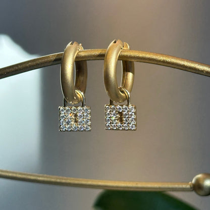 14KT Yellow Gold 1 CT Pave Diamond Padlock Earring Charms