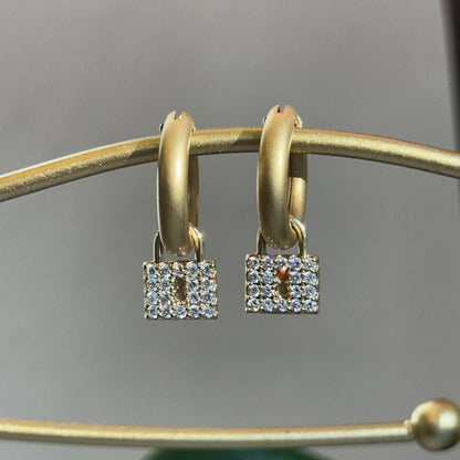 14KT Yellow Gold 1 CT Pave Diamond Padlock Earring Charms