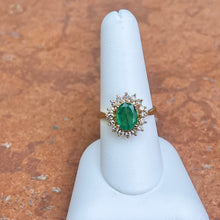 Load image into Gallery viewer, Estate 14KT Yellow Gold Oval 1.30 CT Emerald + Halo Diamond Ring