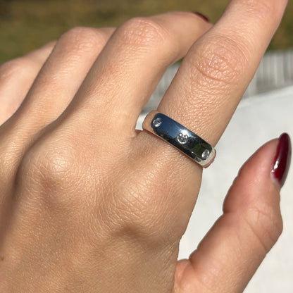 Estate 14KT White Gold Gypsy Set Diamond Beveled Edge Eternity Band Ring