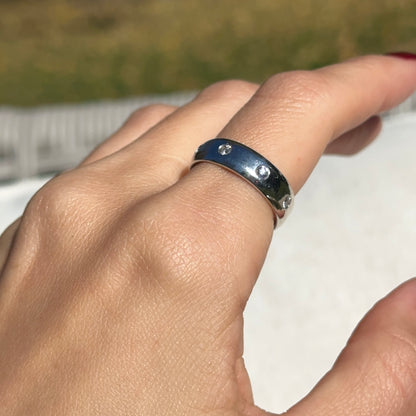 Estate 14KT White Gold Gypsy Set Diamond Beveled Edge Eternity Band Ring