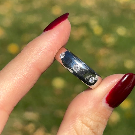 Estate 14KT White Gold Gypsy Set Diamond Beveled Edge Eternity Band Ring