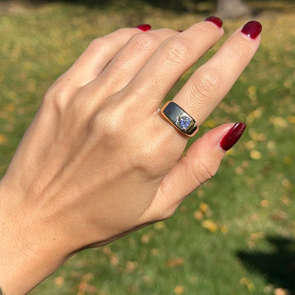 Estate 14KT Yellow Gold Trillion Tanzanite Squared Tapered Band Ring