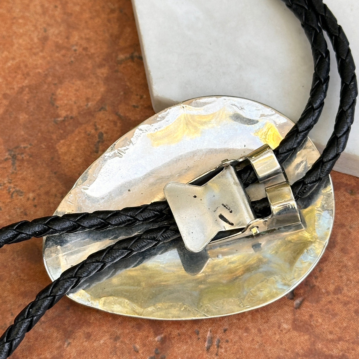 Estate Silver Turquoise + Coral Eagle Bolo Tie