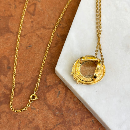 Estate Gold-Tone Orange Intaglio Bezel + Onyx Necklace