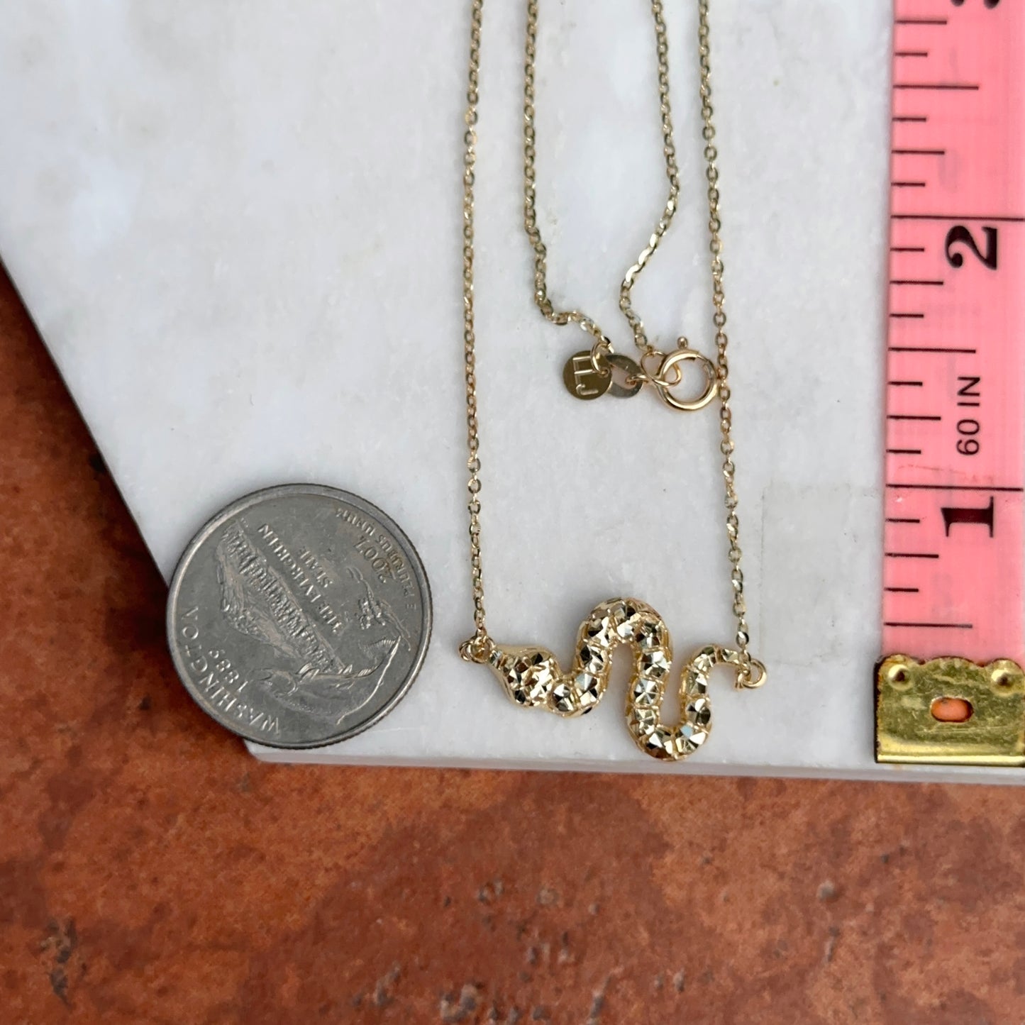 14KT Yellow Gold Diamond-Cut Snake Pendant Necklace