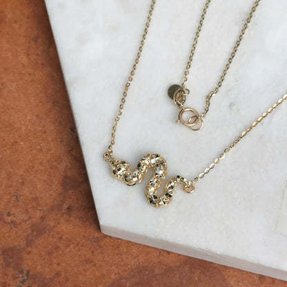 14KT Yellow Gold Diamond-Cut Snake Pendant Necklace