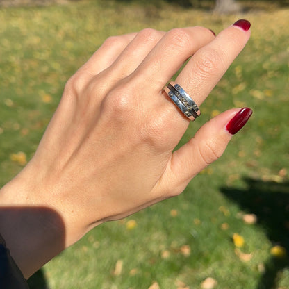 14KT Two-Tone Gold Round Brown Diamond Antiqued Channel Set Ring