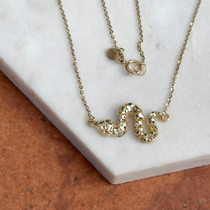 14KT Yellow Gold Diamond-Cut Snake Pendant Necklace