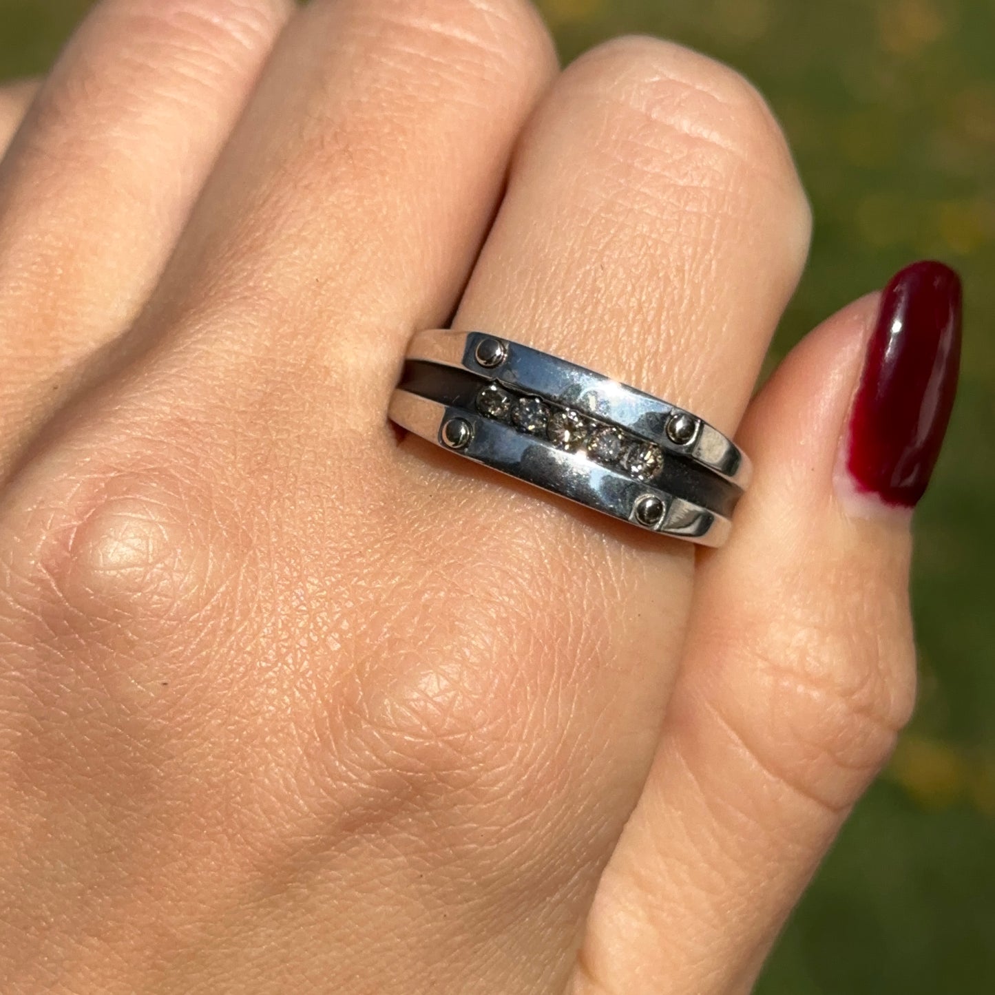 14KT Two-Tone Gold Round Brown Diamond Antiqued Channel Set Ring