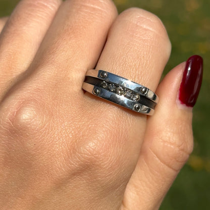 14KT Two-Tone Gold Round Brown Diamond Antiqued Channel Set Ring