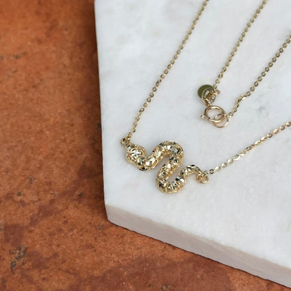 14KT Yellow Gold Diamond-Cut Snake Pendant Necklace