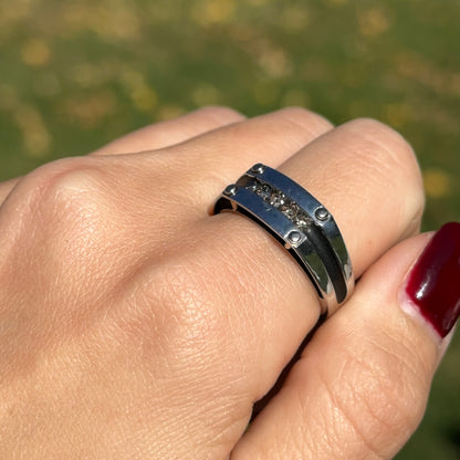 14KT Two-Tone Gold Round Brown Diamond Antiqued Channel Set Ring