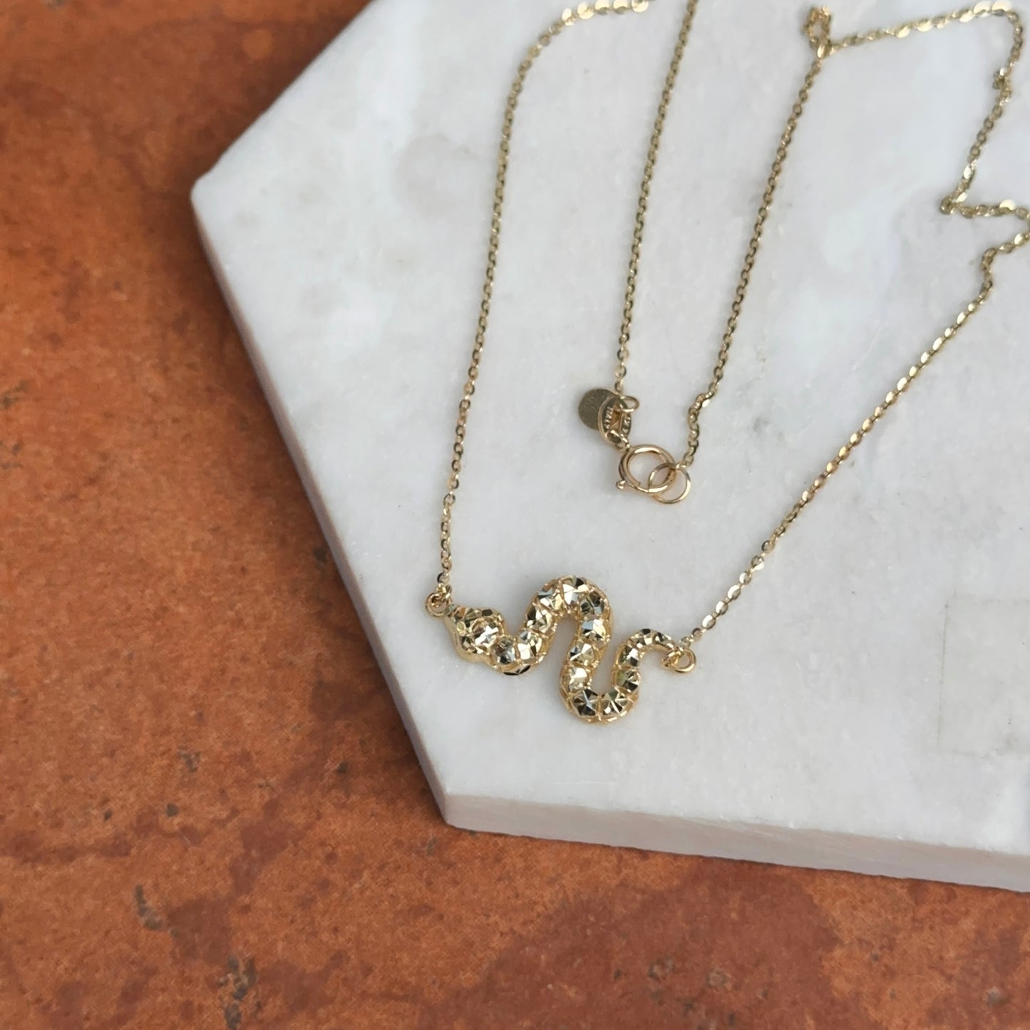 14KT Yellow Gold Diamond-Cut Snake Pendant Necklace