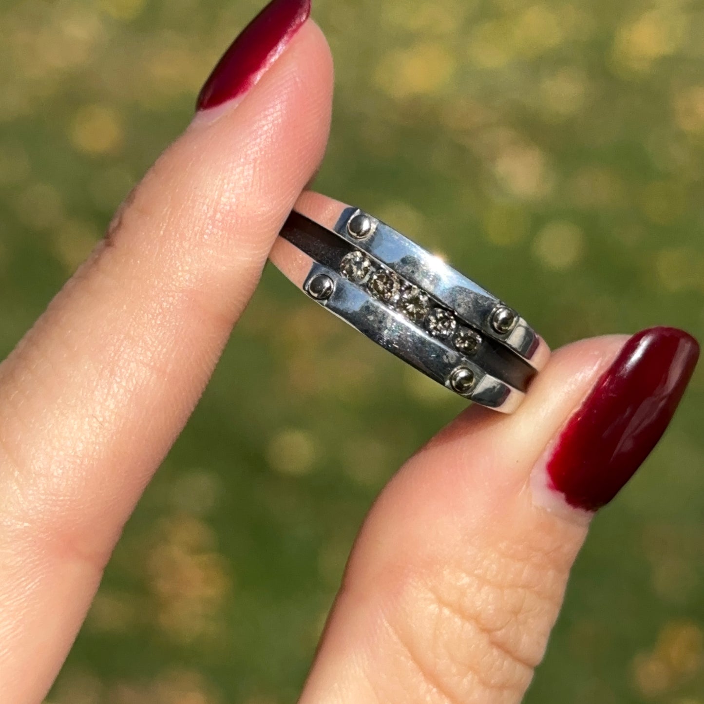 14KT Two-Tone Gold Round Brown Diamond Antiqued Channel Set Ring