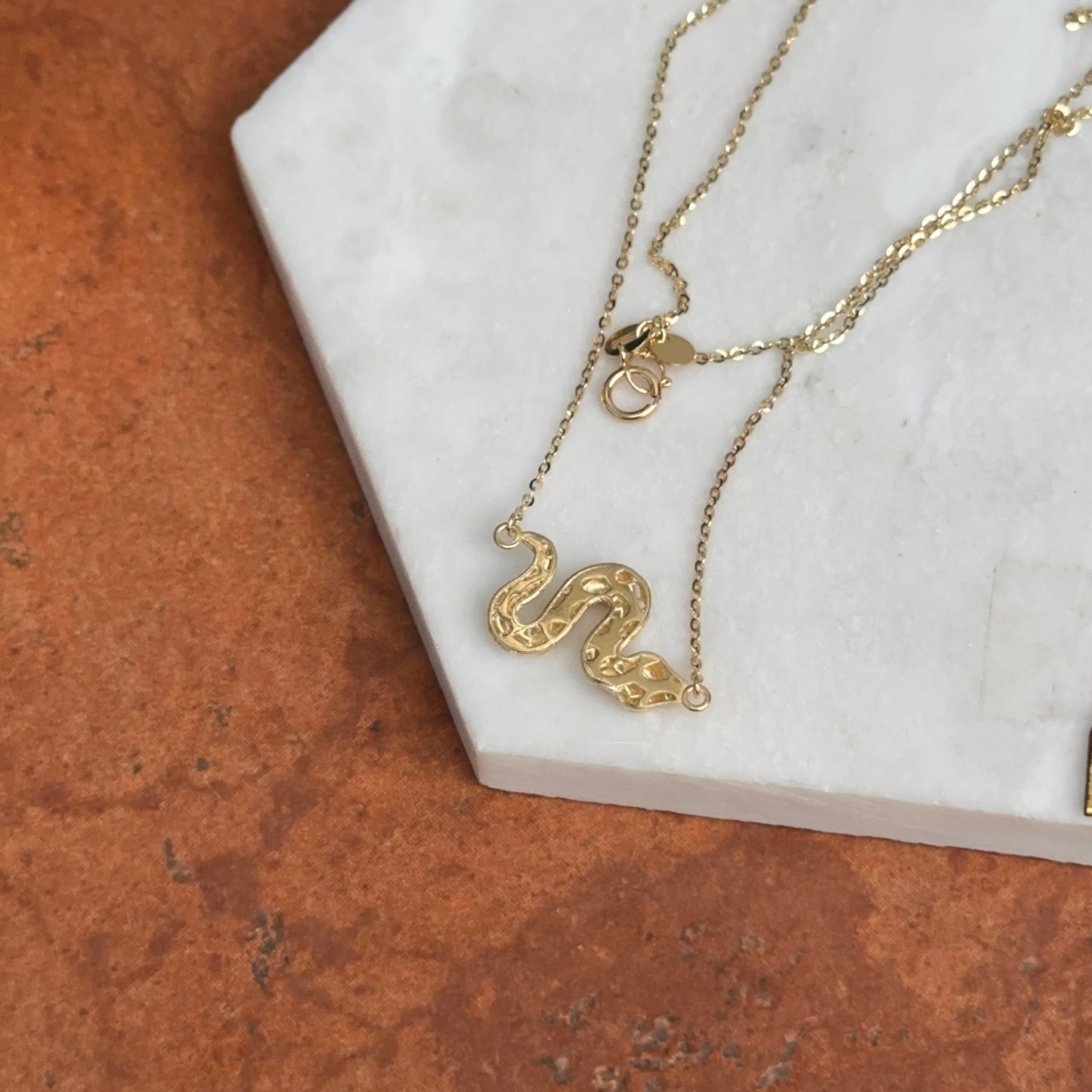 14KT Yellow Gold Diamond-Cut Snake Pendant Necklace