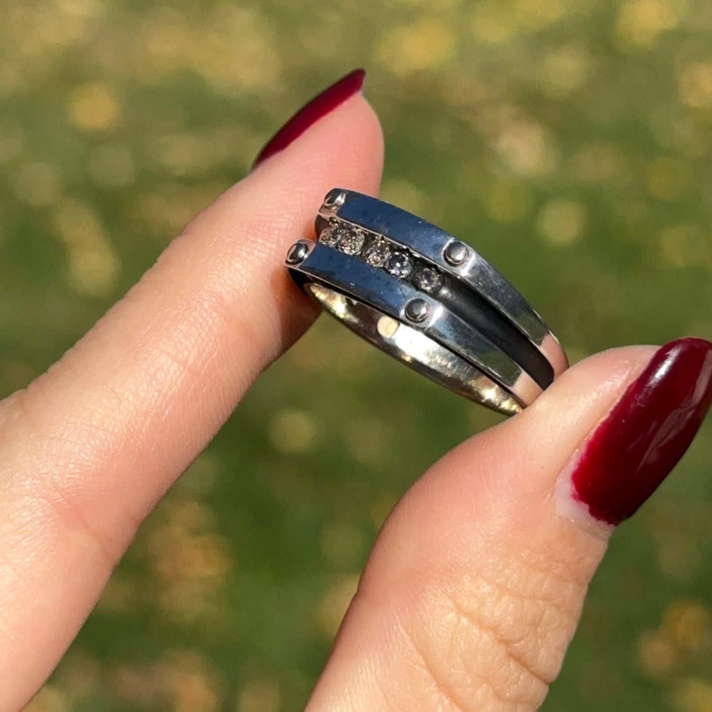 14KT Two-Tone Gold Round Brown Diamond Antiqued Channel Set Ring