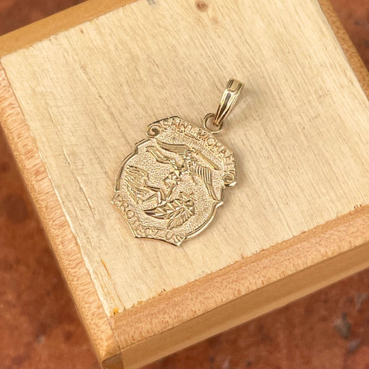 14KT Yellow Gold St Michael Badge Pendant Charm