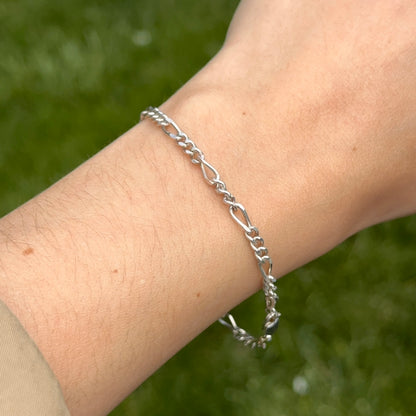 Sterling Silver 3mm Figaro Chain Bracelet