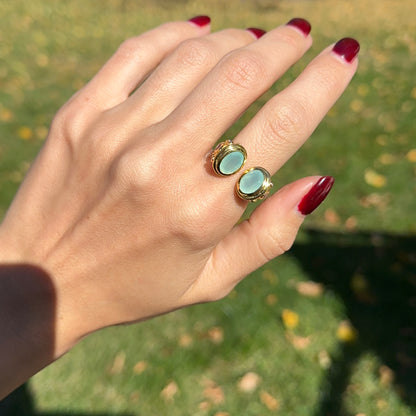 Sterling Silver Yellow Gold-Plated Oval Chalcedony+ Amethyst Open Ring