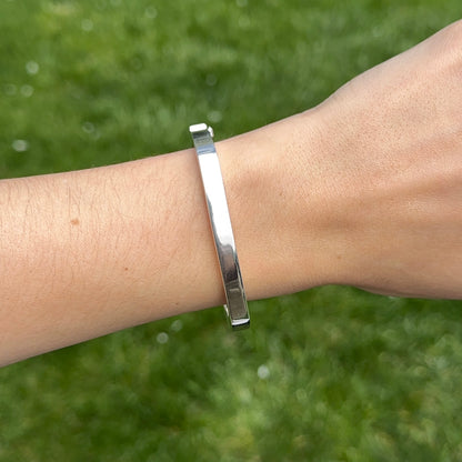 Sterling Silver Squared Hinged Bangle Bracelet