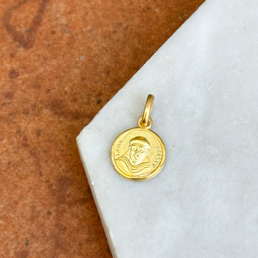 14KT Yellow Gold Matte Cimabrue's St Francis of Assisi Round Medal Pendant Charm 10mm
