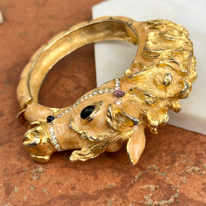 Estate Gold-Tone Enamel Gemstone Horse Head Bangle Bracelet