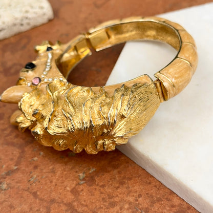 Estate Gold-Tone Enamel Gemstone Horse Head Bangle Bracelet