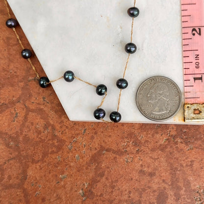 Estate 14KT Yellow Gold Black Freshwater Pearl Station Necklace