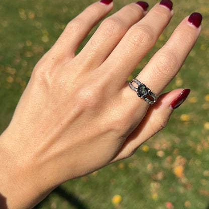 Estate Silver Heart Mystic Topaz + Round Cubic Zirconia Ring