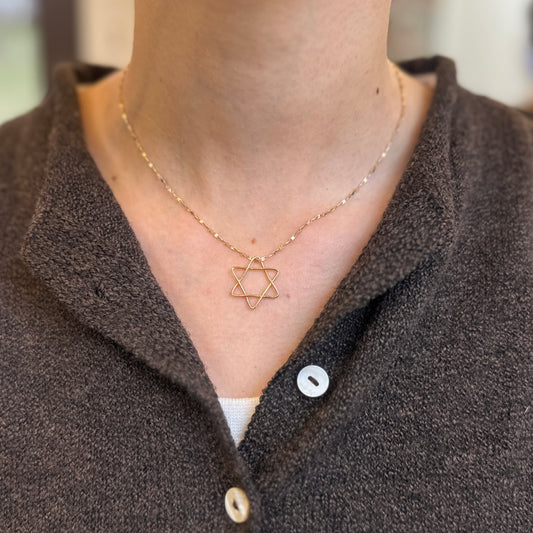 14KT Yellow Gold Wire Star of David Pendant Slide