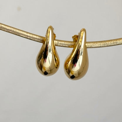 14KT Yellow Gold Tapered Puffed Teardrop Drop Earrings 24mm