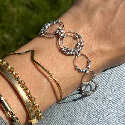 Estate Sterling Silver Sparkle Beaded Ball Circles Bracelet