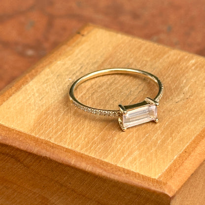 Estate 14KT Yellow Gold Rectangle Rose Quartz + Diamond Ring
