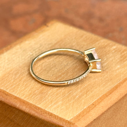 Estate 14KT Yellow Gold Rectangle Rose Quartz + Diamond Ring