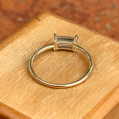 Estate 14KT Yellow Gold Rectangle Rose Quartz + Diamond Ring