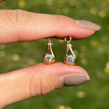 Estate 14KT Yellow Gold Round Diamond .90CT Earring Charms