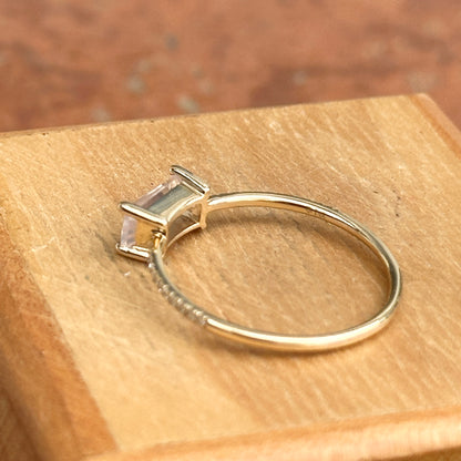 Estate 14KT Yellow Gold Rectangle Rose Quartz + Diamond Ring